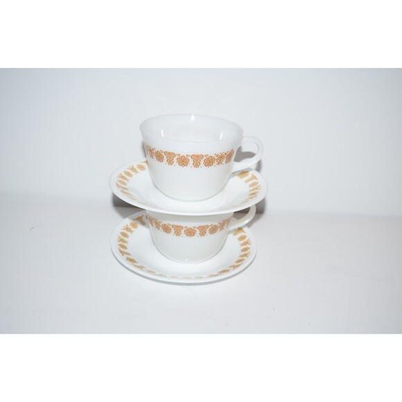Vtg 70's Corelle Corning Livingware Butterfly Gold Coffee Tea Cups Mug & saucers - Picture 2 of 9